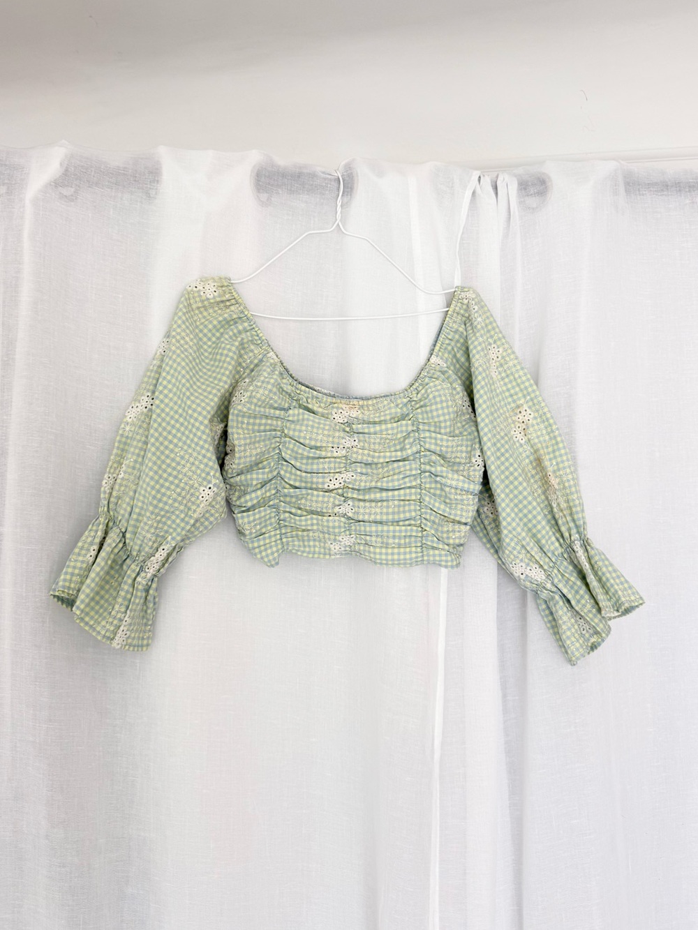 coquette gingham milkmaid crop top ✧